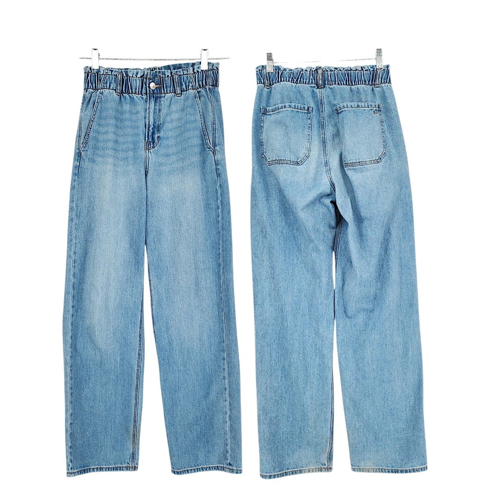 American Eagle Baggy Jeans 8 Wom Blue Paperbag Waist High Rise Relaxed Leg Mom
